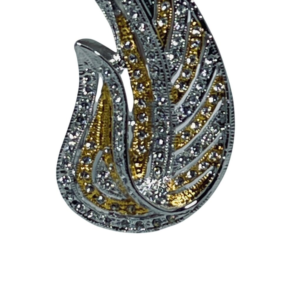 Cameron And Cross Jackie Kennedy Silver & Gold Tone Rhinestone Leaf Brooch (5899 - Picture 3 of 8